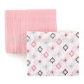 2 Count 100% Organic Cotton Muslin Baby Towel/Swaddle Blanket,Pink Aztec Pattern,used for Sleeping/Cuddling/Play Time